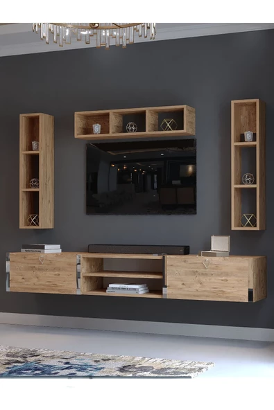 Myniture Home & Living Festival Tv Ünitesi S13006-6 Atlantik Çam Silver Duvara Monte tv sehpası - 3