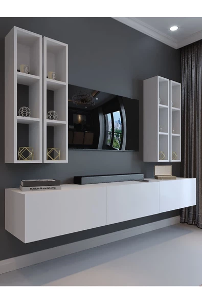Myniture Home & Living Festival Tv Ünitesi Q13002-1 Beyaz Parlak Duvara Monte tv sehpası