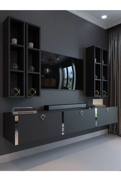 Myniture Home & Living Festival Tv Ünitesi S13002-4 Antrasit Silver Duvara Monte tv sehpası ürün görseli 1