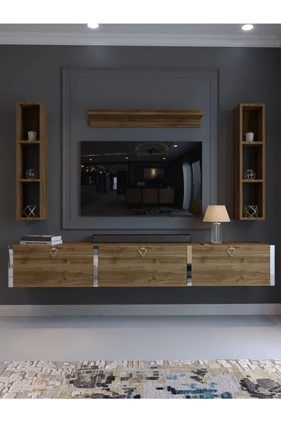 Myniture Home & Living Festival Tv Ünitesi S13008-2 İstanbul Ceviz Silver Duvara Monte tv sehpası - Resim 2