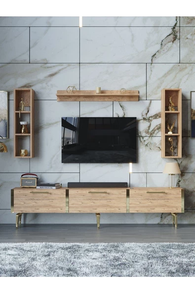 Myniture Home & Living Festival Tv Ünitesi G3008-6-Y1-D1 Gold A. Çam - Resim 2