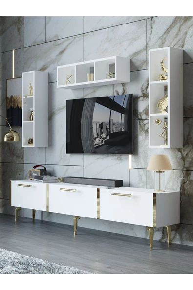 Myniture Home & Living Festival Tv Ünitesi G3007-1-Y1-D1 Gold Beyaz - 1