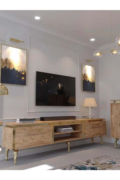 Myniture Home & Living Festival Tv Sehpası - Konsol - Orta Sehpa Çam Gold G-SET-3-6 - 2