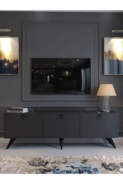 Myniture Home & Living Festival Tv Sehpası M1001-4 Antrasit Minifiks Bağlantı Dışarıdan Vida Gözükmez - 2