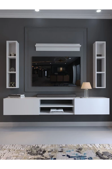 Myniture Home & Living Festival Tv Ünitesi Q13009-1 Beyaz Parlak Duvara Monte tv sehpası - 2
