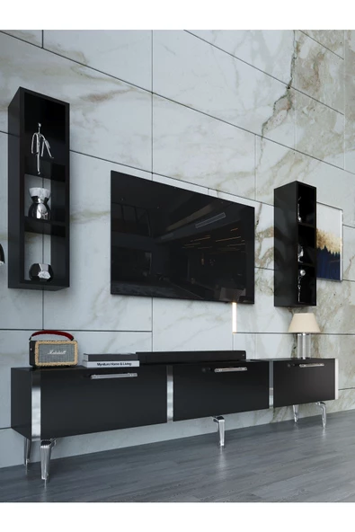 Myniture Home & Living Festival Tv Ünitesi S3004-7-Y1-D1 Silver Siyah - Resim 3