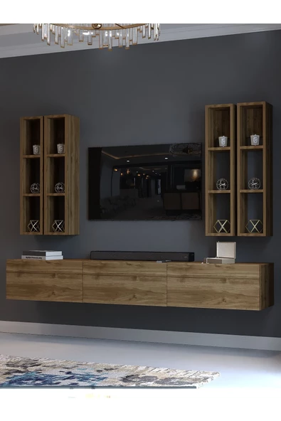 Myniture Home & Living Festival Tv Ünitesi Q13002-2 İstanbul Ceviz Duvara Monte tv sehpası - 3