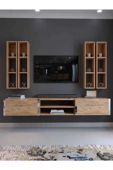 Myniture Home & Living Festival Tv Ünitesi G13001-6 Atlantik Çam Gold Duvara Monte tv sehpası - Resim 2