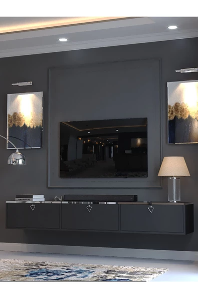 Myniture Home & Living Festival Tv Sehpası DV-Q17-SPVC-4 Silver Antrasit Minifiks Bağlantı Duvara Monte Tv Ünitesi - 3