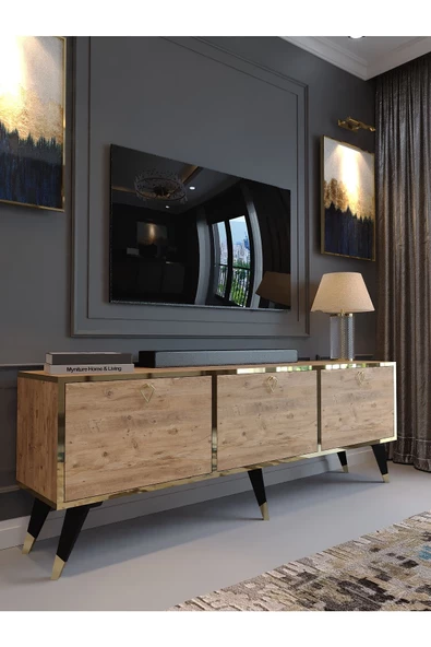 Myniture Home & Living Festival Gold Tv Sehpası GP-M1001-6 Çam Minifiks Bağlantı ürün görseli 1