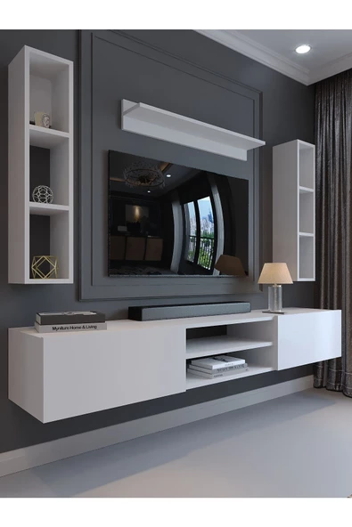 Myniture Home & Living Festival Tv Ünitesi Q13009-1 Beyaz Parlak Duvara Monte tv sehpası