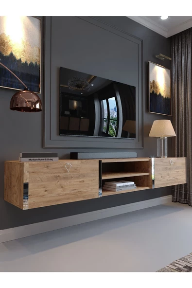 Myniture Home & Living Festival Duvara Monte Tv Sehpası A. Çam S10009-6 Silver ürün görseli 1