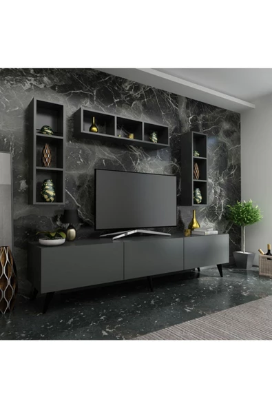MobilyaFırsat Ideal Tv Ünitesi Duvar Rafı Q7007-4 Antrasit ürün görseli 1