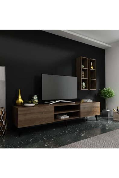 MobilyaFırsat Ideal Tv Ünitesi Duvar Raflı Q7800-2 Ceviz