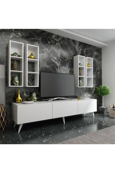 MobilyaFırsat Ideal Tv Ünitesi Duvar Rafı Q7002-1 Beyaz