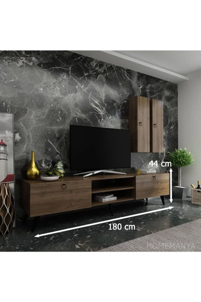 MobilyaFırsat Ideal Tv Ünitesi Duvar Raf Ve Duvar Dolaplı Q7018-2 Ceviz - Resim 2
