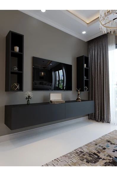 Myniture Home & Living Festival Tv Sehpası Q6401-4 Antrasit Minifiks Bağlantı Duvara Monte Tv Ünitesi