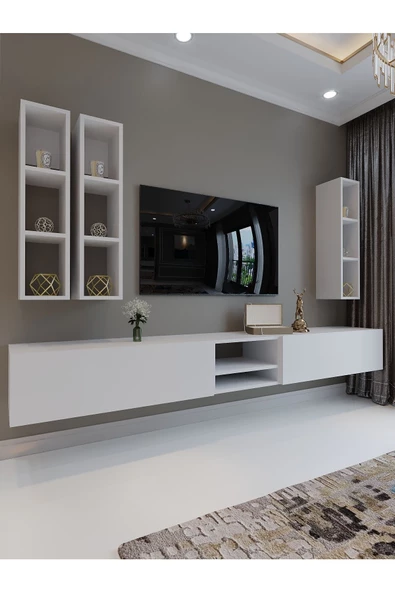 Myniture Home & Living Festival Tv Sehpası Q6404-1 225 CM Beyaz Parlak Minifiks Bağlantı Duvara Monte Tv Ünitesi ürün görseli 1