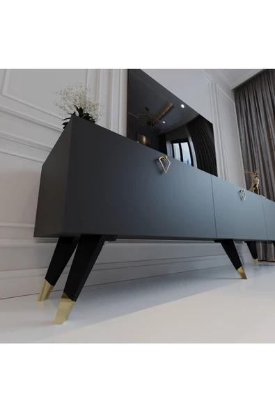 Myniture Home & Living Modern Tv Sehpası Üçgen Kulp Kepli Q8017-4 Antrasit - 4