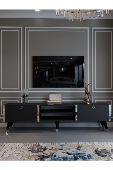 Myniture Home & Living Festival Tv Ünitesi S3030-4 Antrasit Silver detaylı Minifiks Bağlantı Tv Sehpası - Resim 2