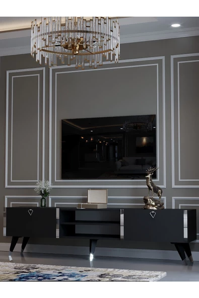 Myniture Home & Living Festival Tv Ünitesi S3030-4 Antrasit Silver detaylı Minifiks Bağlantı Tv Sehpası - Resim 3