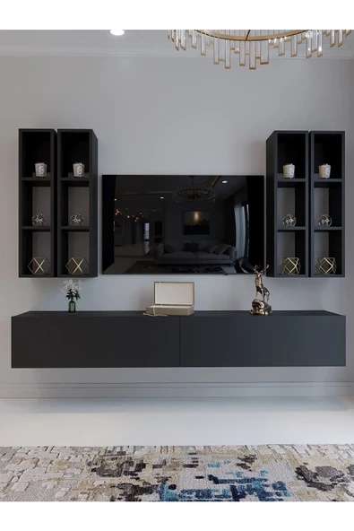 Myniture Home & Living Festival Tv Sehpası Q6401-4 Antrasit Minifiks Bağlantı Duvara Monte Tv Ünitesi - Resim 2