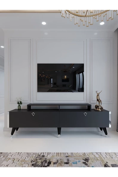 Myniture Home & Living Festival Tv Ünitesi S3010-4 Antrasit Silver detaylı Minifiks Bağlantı Tv Sehpası