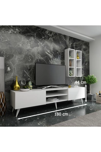 MobilyaFırsat Ideal Tv Ünitesi ve Duvar Rafıq7000-1 Beyaz - 2