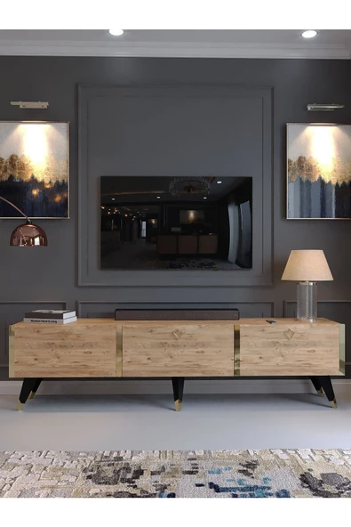Myniture Home & Living Festival Tv Sehpası G3817-6 Gold Atlantik Çam - Resim 2