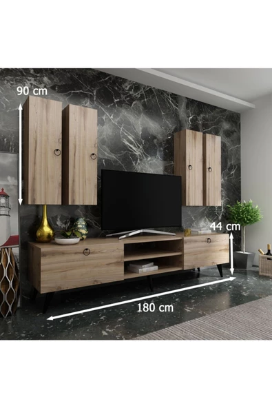 MobilyaFırsat Ideal Tv Ünitesi Duvar Raf Ve Duvar Dolaplı Q7021-3 Çırağan - 2