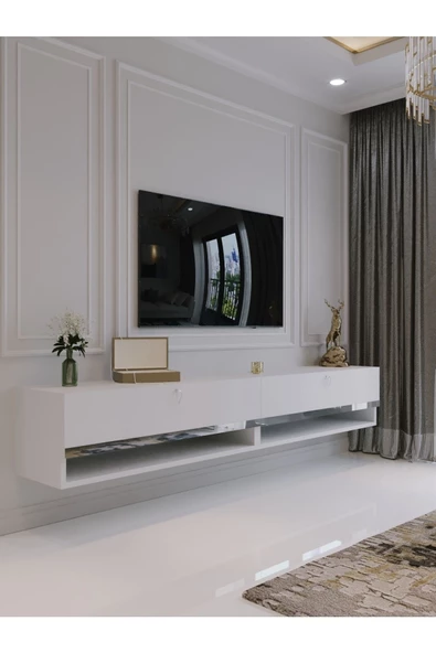 Myniture Home & Living Duvara Monte Tv Sehpası Beyaz Gümüş S6301-1
