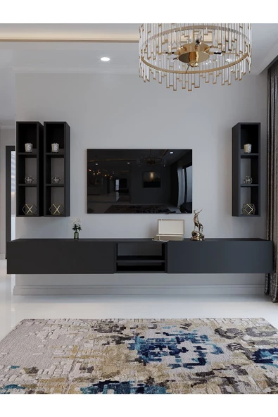 Myniture Home & Living Festival Tv Sehpası Q6404-4 225 CMAntrasit Minifiks Bağlantı Duvara Monte Tv Ünitesi - Resim 2
