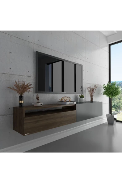 Myniture Home & Living Duvara Monte Tv Sehpası Ceviz Antrasit S6110-7 ürün görseli 1