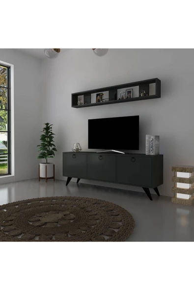 Myniture Home & Living Raflı Tv Ünitesi Kulplu Dolaplı Modern Tv Sehpası Q3029-4 - Resim 3