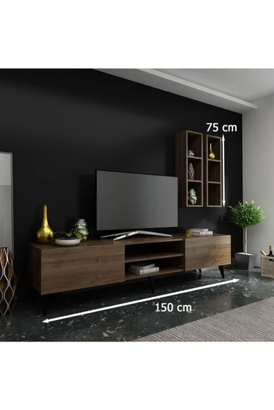 MobilyaFırsat Ideal Tv Ünitesi Duvar Raflı Q7800-2 Ceviz - 2