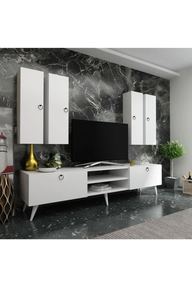 MobilyaFırsat Ideal Tv Ünitesi Duvar Raf Ve Dolaplı Q7821-1 Beyaz