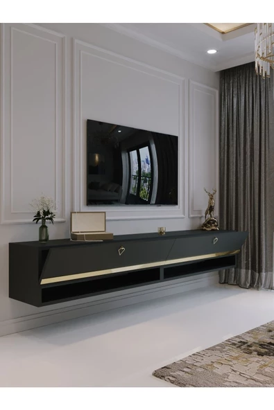 Myniture Home & Living Duvara Monte Tv Sehpası Antrasit Gold G6301-4 - 2
