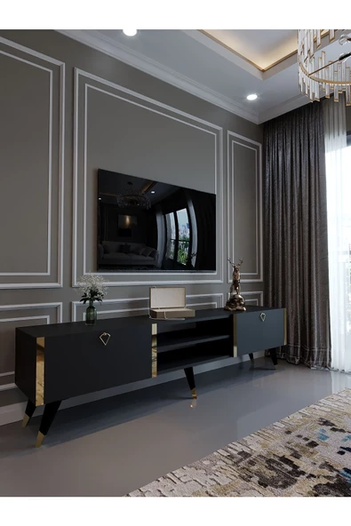 Myniture Home & Living Festival Tv Ünitesi G3030-4 Antrasit Gold detaylı Minifiks Bağlantı Tv Sehpası ürün görseli 1