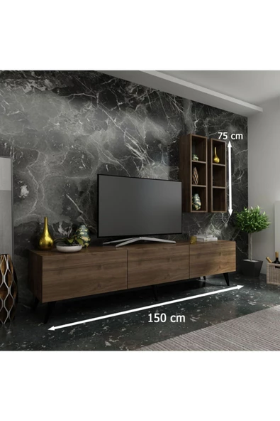 MobilyaFırsat Ideal Tv Ünitesi Duvar Raflı Q7803-2 Ceviz - Resim 2
