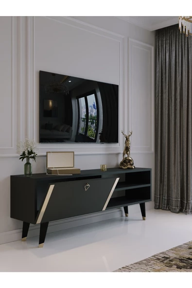 Myniture Home & Living Festival Tv Sehpası G6304-4 Antrasit Gold detaylı Minifiks Bağlantı Tv Ünitesi - 3