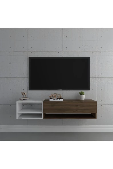 Myniture Home & Living Duvara Monte Tv Sehpası Ceviz Beyaz S6105-2 - Resim 2