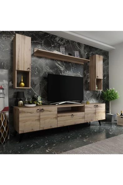 MobilyaFırsat Ideal Tv Ünitesi Duvar Raf Ve Duvar Dolaplı Q7023-3 Çırağan
