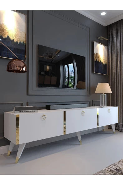 Myniture Home & Living Festival Tv Sehpası G3817-1 Beyaz Gold ürün görseli 1