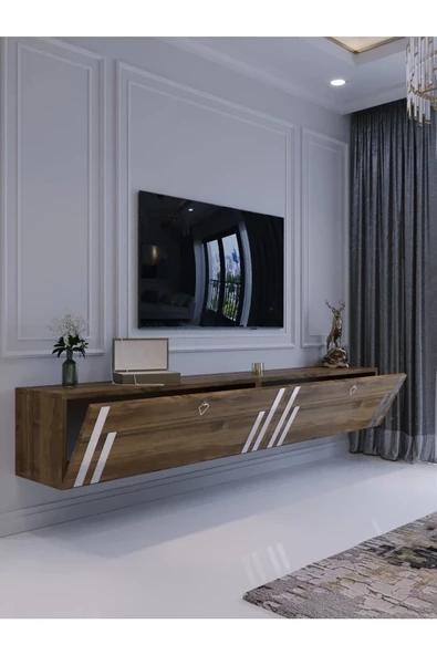 Myniture Home & Living Duvara Monte Tv Sehpası Ceviz Gümüş S6300-2 - Resim 2