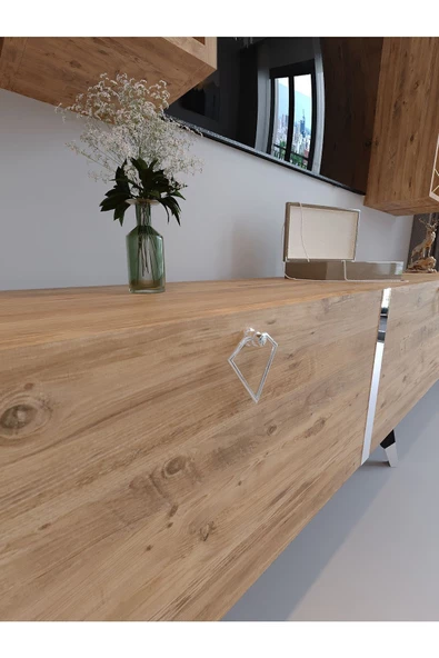 Myniture Home & Living Festival Tv Ünitesi S3002-6 ATLANTİK SİLVER COLOR Tv Sehpası ve Duvar Rafı - Resim 4