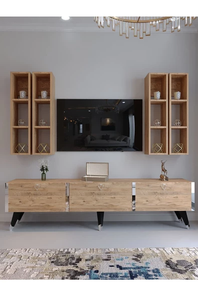 Myniture Home & Living Festival Tv Ünitesi S3002-6 ATLANTİK SİLVER COLOR Tv Sehpası ve Duvar Rafı - Resim 2