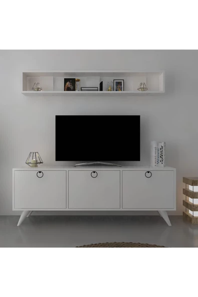 Myniture Home & Living Icon Raflı Tv Ünitesi Q3029-1 Kulplu Dolaplı Modern Tv Sehpası - Resim 2