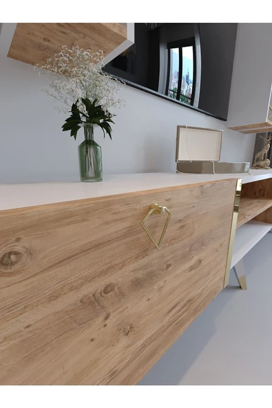 Myniture Home & Living Tv Ünitesi G3001-6-1 BEYAZ ATLANTİK Tv Sehpası ve Duvar Rafı - Resim 4