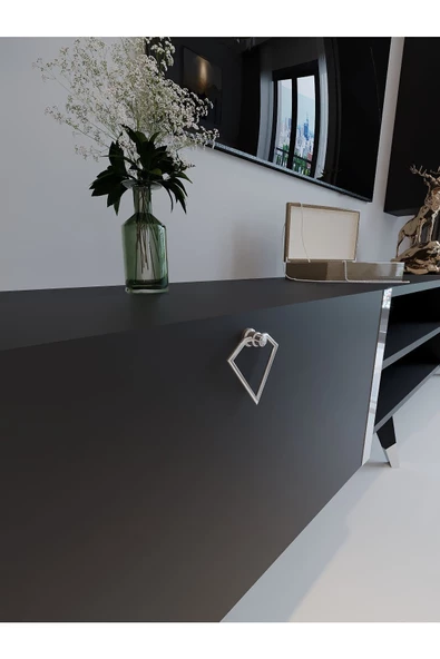 Myniture Home & Living Festival Tv Ünitesi S3009-4 Antrasit - Silver Detaylı Minifiks Bağlantı Tv Sehpası Ve Duvar Rafı - 4