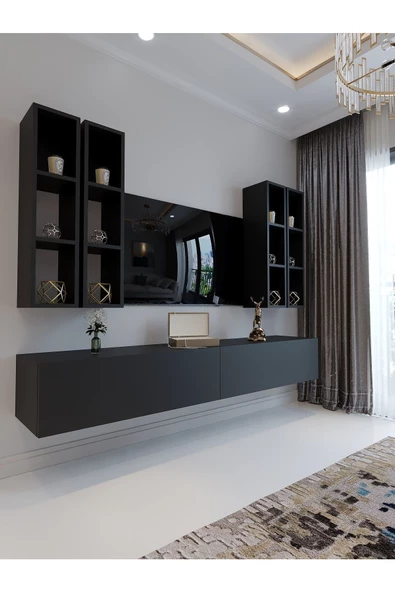 Myniture Home & Living Festival Tv Sehpası Q6401-4 Antrasit Minifiks Bağlantı Duvara Monte Tv Ünitesi ürün görseli 1
